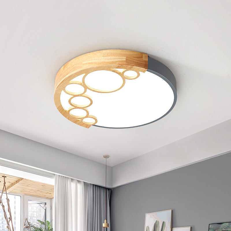 18.5"/23" W Round Metal Flush Mount Ceiling Lamp, Modernist LED Grey, Warm/White Light, Remote Control Dimming