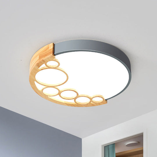 18.5"/23" W Round Metal Flush Mount Ceiling Lamp, Modernist LED Grey, Warm/White Light, Remote Control Dimming