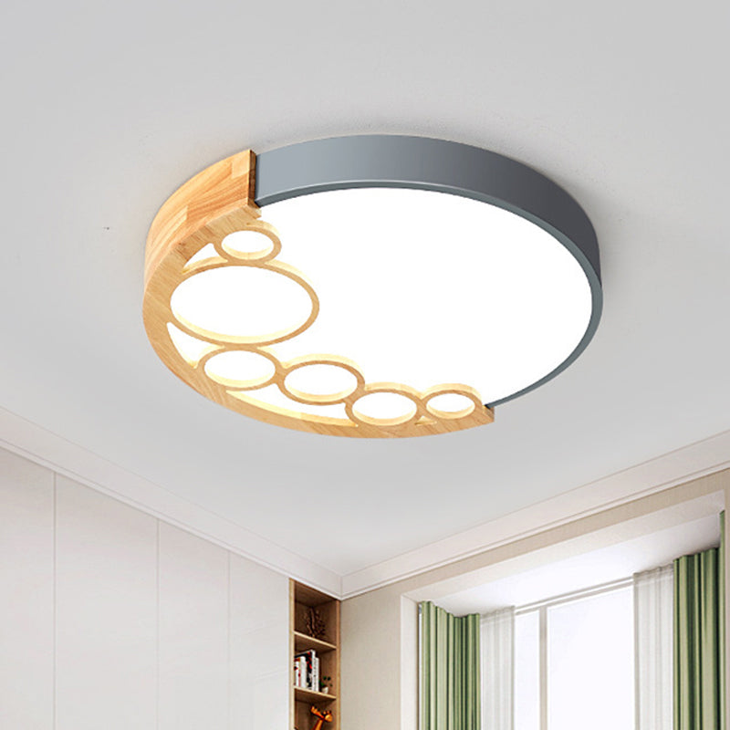 18.5"/23" W Round Metal Flush Mount Ceiling Lamp, Modernist LED Grey, Warm/White Light, Remote Control Dimming