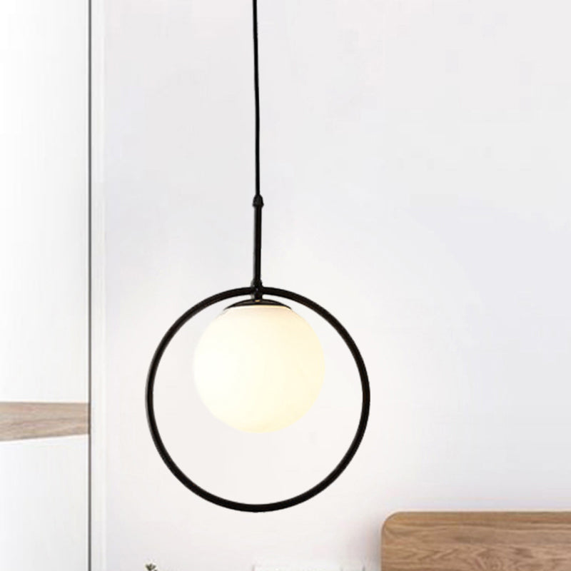 Contemporary Sphere Pendant Light - White Glass Ideal For Bedroom Ceilings