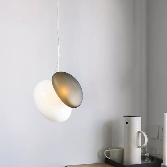 Contemporary White Glass Pendant Lamp - Hanging Ceiling Light For Dining Room