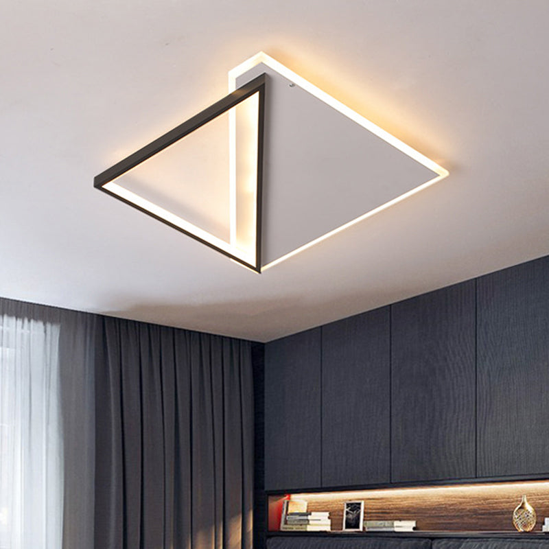 16.5"/20.5" LED Ceiling Flush Light Metallic Black and White Rhombus Indoor Lighting, Warm/White Light