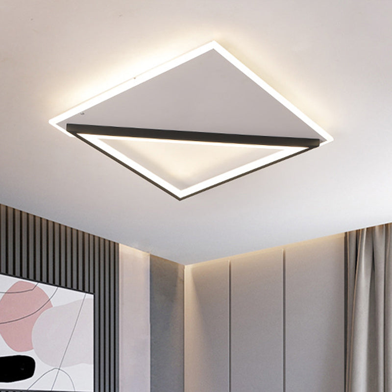 16.5"/20.5" LED Ceiling Flush Light Metallic Black and White Rhombus Indoor Lighting, Warm/White Light