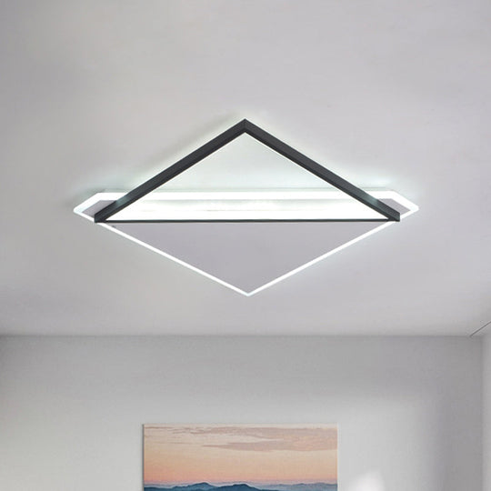 16.5/20.5 Led Ceiling Flush Light Metallic Black And White Rhombus Indoor Lighting Warm/White