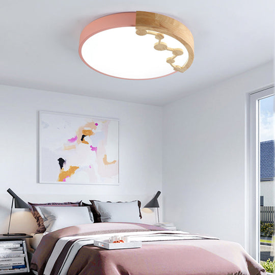 16"/19.5" W LED Living Room Ceiling Light with Pink/Yellow/Blue Metal Shade in Warm/White Light