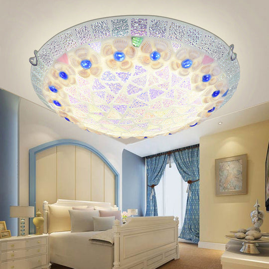 Tiffany Ceiling Light With Mosaic Bowl Design - Stunning Flower And Blue Jewel Décor For Bedroom