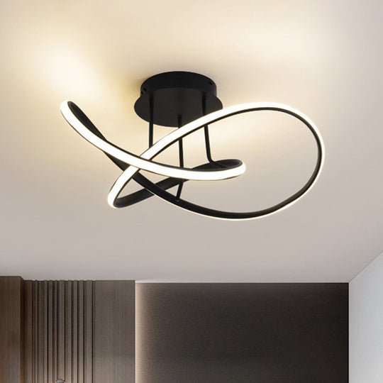 19.5"/23.5" Modern Swirl Wave LED Ceiling Mount Light Fixture – Black Acrylic, Warm/White Light