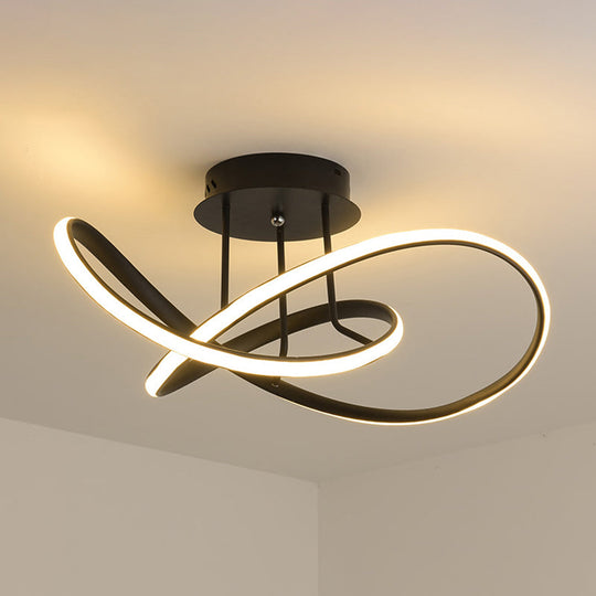 19.5"/23.5" Modern Swirl Wave LED Ceiling Mount Light Fixture – Black Acrylic, Warm/White Light