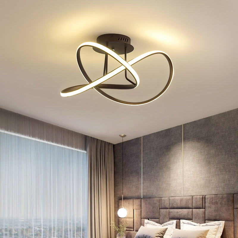 19.5"/23.5" Modern Swirl Wave LED Ceiling Mount Light Fixture – Black Acrylic, Warm/White Light