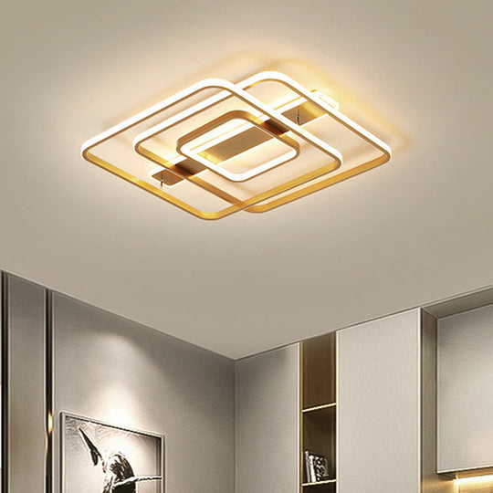 Modern LED Square Ceiling Light in Warm/White for Bedroom - Gold Finish