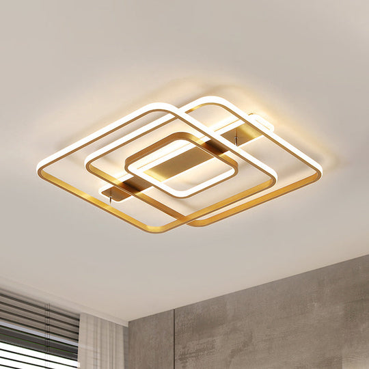 Modern LED Square Ceiling Light in Warm/White for Bedroom - Gold Finish