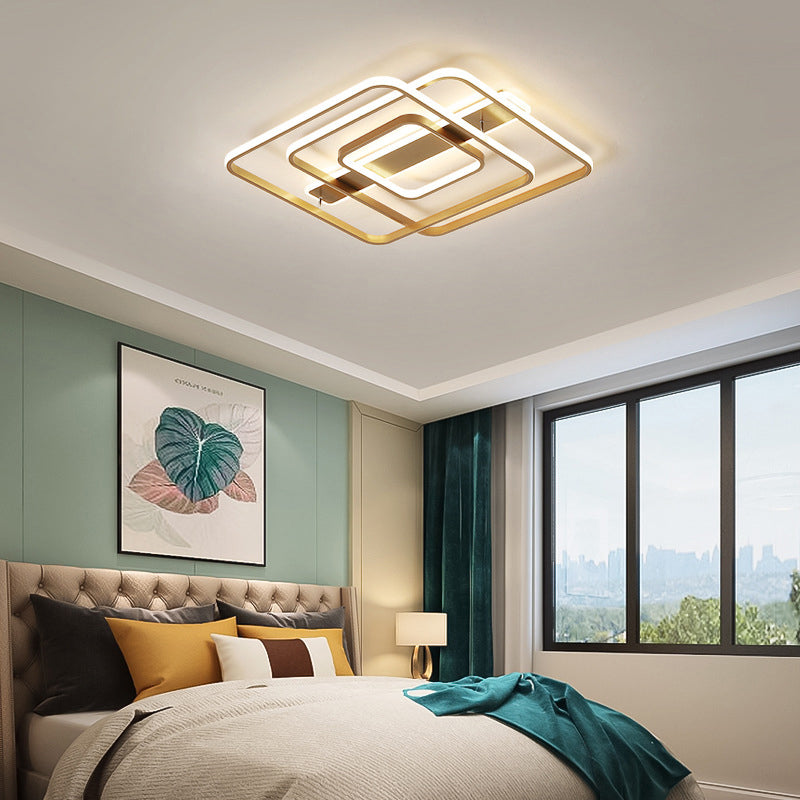 Modern LED Square Ceiling Light in Warm/White for Bedroom - Gold Finish