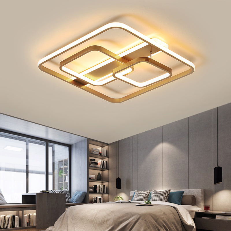 Minimalist Gold Square Ceiling Light Fixture - Acrylic LED Flush Mount for Bedroom - Warm/White Light