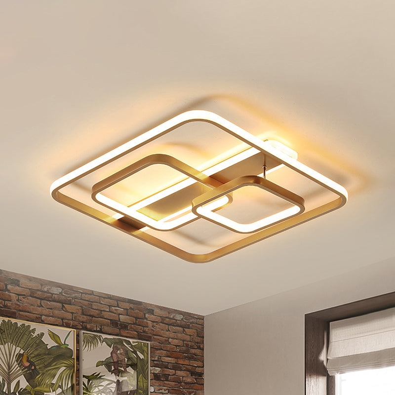 Minimalist Gold Square Ceiling Light Fixture - Acrylic LED Flush Mount for Bedroom - Warm/White Light