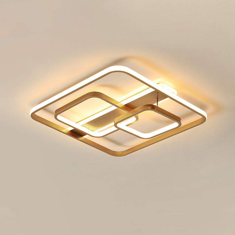 Minimalist Gold Square Ceiling Light Fixture - Acrylic LED Flush Mount for Bedroom - Warm/White Light