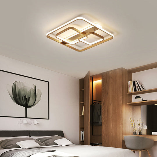 Minimalist Gold Square Ceiling Light Fixture - Acrylic LED Flush Mount for Bedroom - Warm/White Light