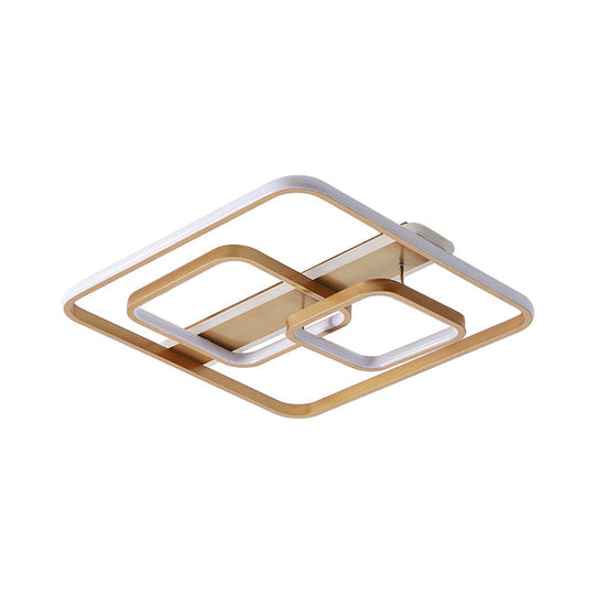 Minimalist Gold Square Ceiling Light Fixture - Acrylic LED Flush Mount for Bedroom - Warm/White Light