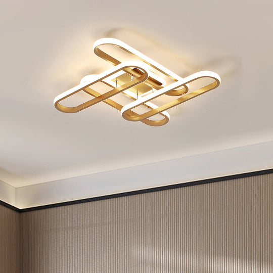 Gold Semi Flush LED Ceiling Light Fixture for Living Room with Oval Acrylic Shade - Warm/White Light