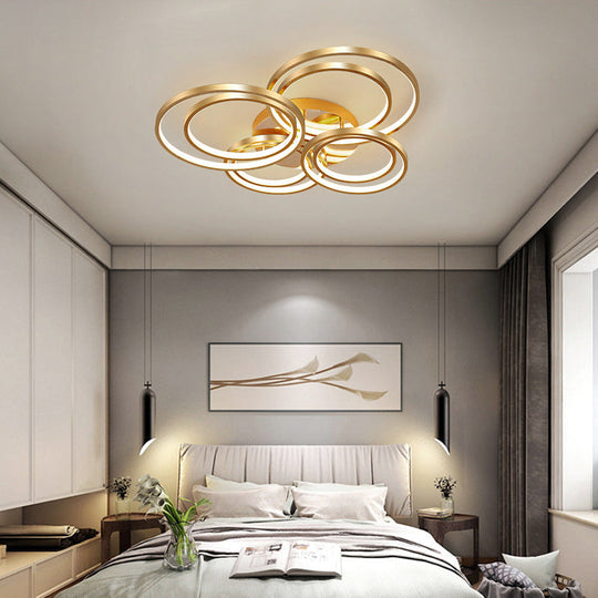 Modern LED Gold Semi Flush Mount Light Fixture - 21"/28" Circle Metal Ceiling Mounted - Warm/White Light