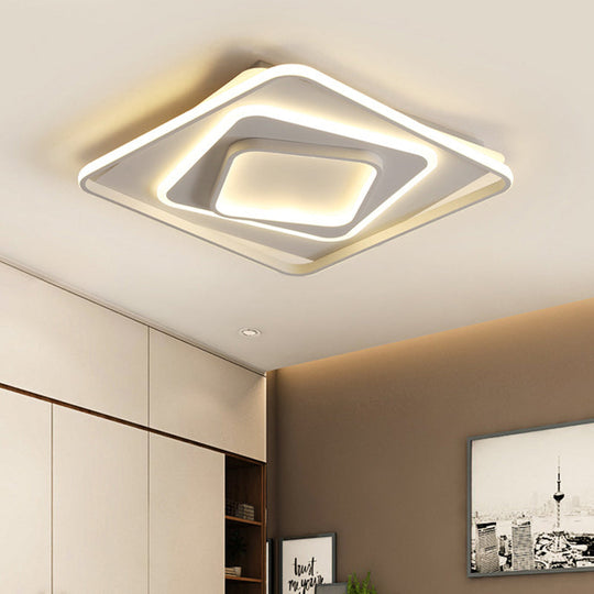 19"/23" W Swirl Square Modern Acrylic LED Ceiling Lamp, White Flush Light - Warm/White Light, Remote Control Dimming