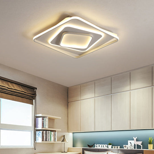 19"/23" W Swirl Square Modern Acrylic LED Ceiling Lamp, White Flush Light - Warm/White Light, Remote Control Dimming