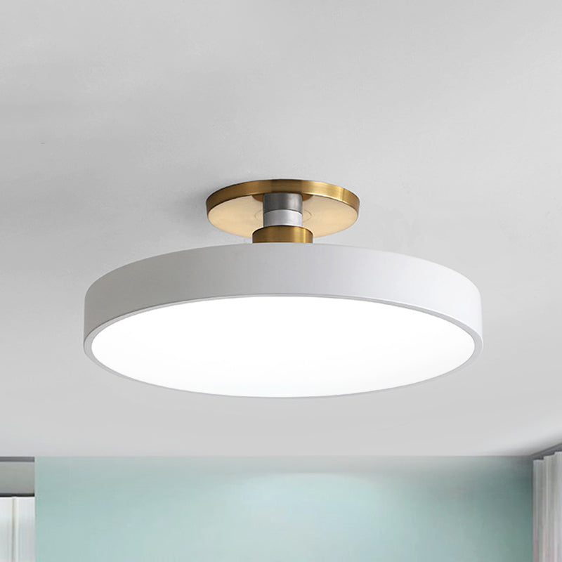 Drum Metal Ceiling Light Fixture - Nordic Led White Semi Flush Mount Lighting In Warm/White