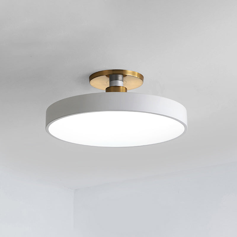 Drum Metal Ceiling Light Fixture - Nordic Led White Semi Flush Mount Lighting In Warm/White