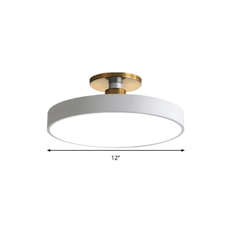 Drum Metal Ceiling Light Fixture - Nordic Led White Semi Flush Mount Lighting In Warm/White