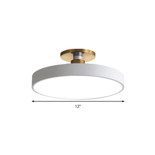 Drum Metal Ceiling Light Fixture - Nordic Led White Semi Flush Mount Lighting In Warm/White