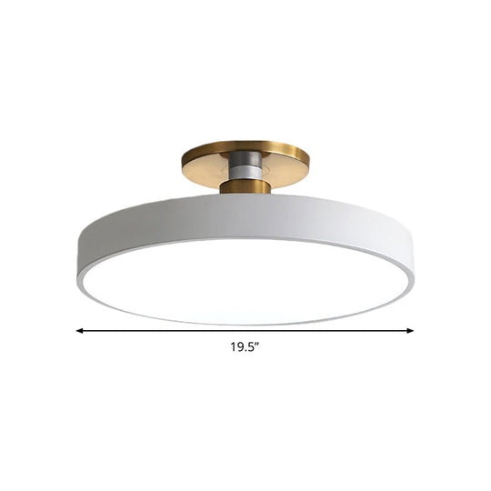 Drum Metal Ceiling Light Fixture - Nordic Led White Semi Flush Mount Lighting In Warm/White