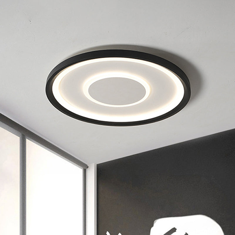 16/19.5 Wide Contemporary Black Tray Led Ceiling Lamp - Flush Mount Metal Lighting With Remote