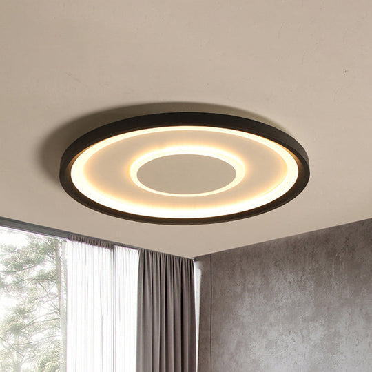 16"/19.5" Wide Contemporary Black Tray LED Ceiling Lamp - Flush Mount Metal Lighting with Remote Control Dimming - Warm/White Light