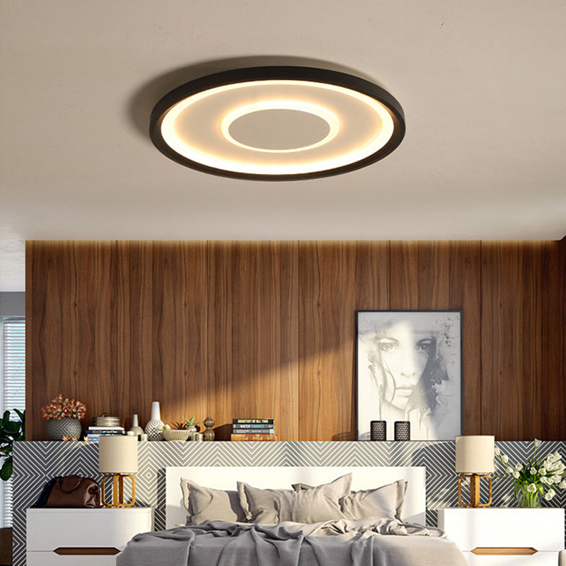 16/19.5 Wide Contemporary Black Tray Led Ceiling Lamp - Flush Mount Metal Lighting With Remote