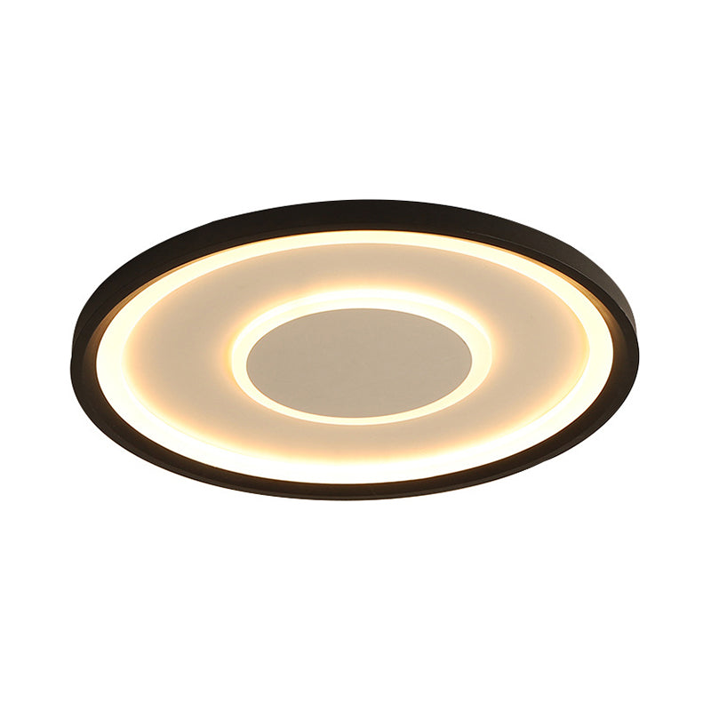 16"/19.5" Wide Contemporary Black Tray LED Ceiling Lamp - Flush Mount Metal Lighting with Remote Control Dimming - Warm/White Light