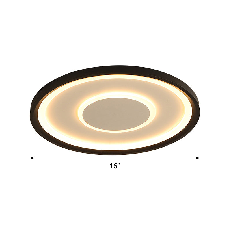 16"/19.5" Wide Contemporary Black Tray LED Ceiling Lamp - Flush Mount Metal Lighting with Remote Control Dimming - Warm/White Light