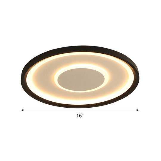 16/19.5 Wide Contemporary Black Tray Led Ceiling Lamp - Flush Mount Metal Lighting With Remote