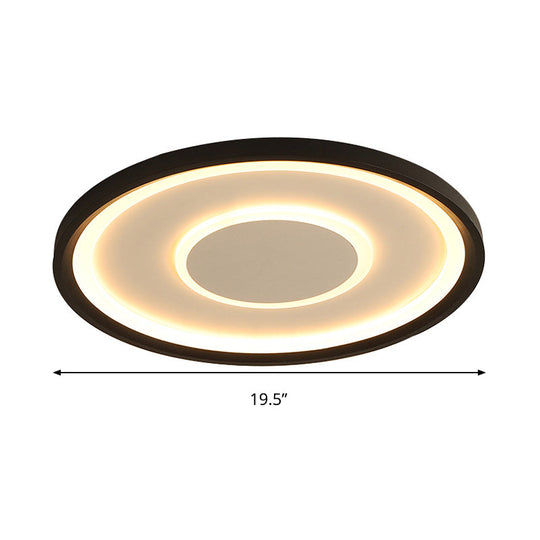 16"/19.5" Wide Contemporary Black Tray LED Ceiling Lamp - Flush Mount Metal Lighting with Remote Control Dimming - Warm/White Light