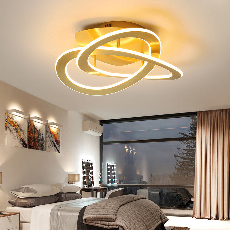 Semi Flush Mount LED Bedroom Ceiling Light with Acrylic Shade - White/Gold Finish, Warm/White Light (21.5"/29.5" W)