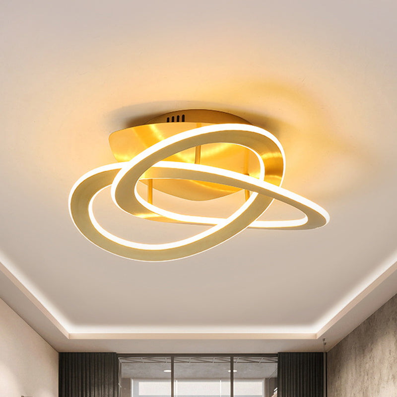 Semi Flush Mount LED Bedroom Ceiling Light with Acrylic Shade - White/Gold Finish, Warm/White Light (21.5"/29.5" W)