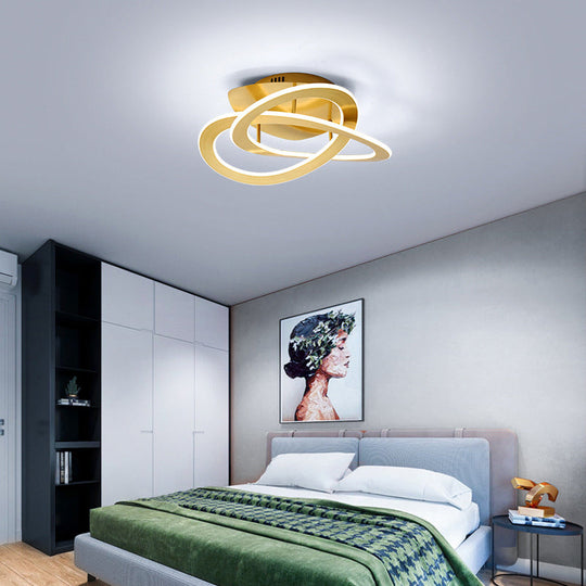 Semi Flush Mount Led Bedroom Ceiling Light With Acrylic Shade - White/Gold Finish Warm/White