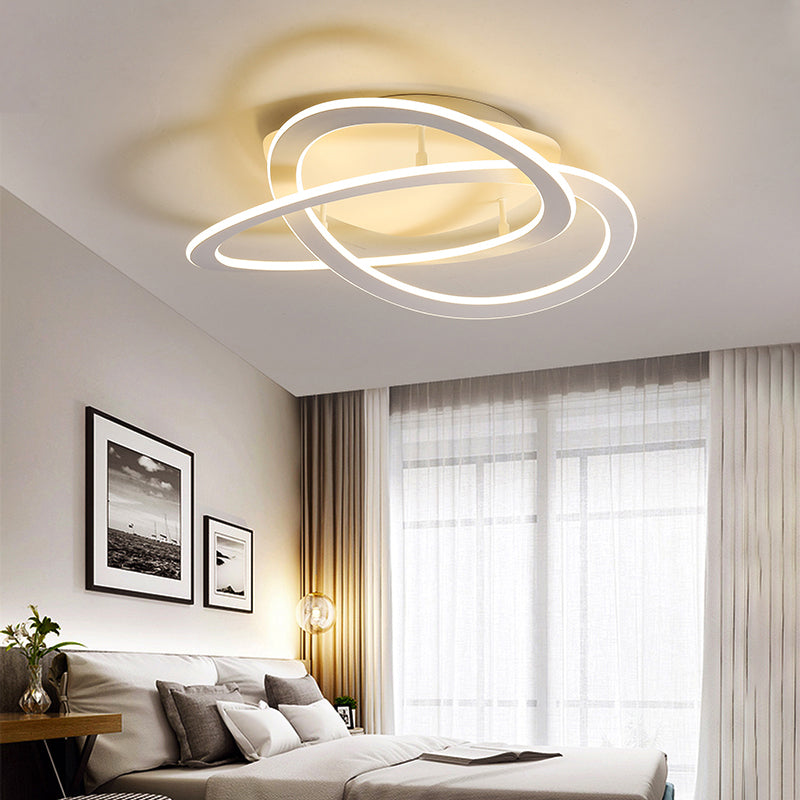 Semi Flush Mount LED Bedroom Ceiling Light with Acrylic Shade - White/Gold Finish, Warm/White Light (21.5"/29.5" W)