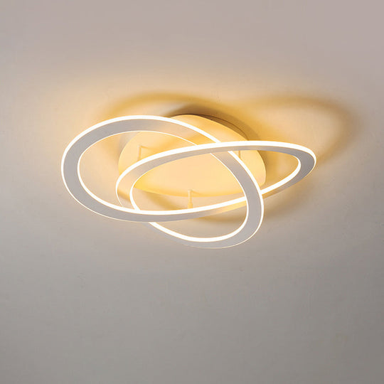 Semi Flush Mount LED Bedroom Ceiling Light with Acrylic Shade - White/Gold Finish, Warm/White Light (21.5"/29.5" W)