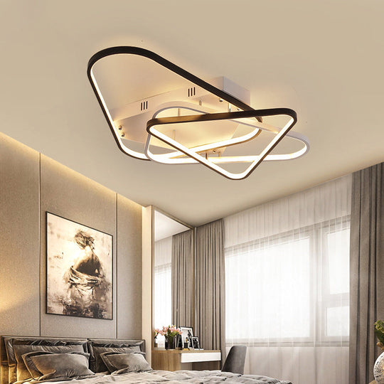 Modern Overlapping Acrylic Ceiling Light - LED Black/White Semi Flush Mount, 33"/42" Width