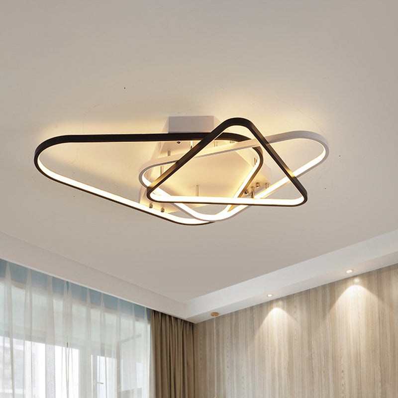 Modern Overlapping Acrylic Ceiling Light - LED Black/White Semi Flush Mount, 33"/42" Width