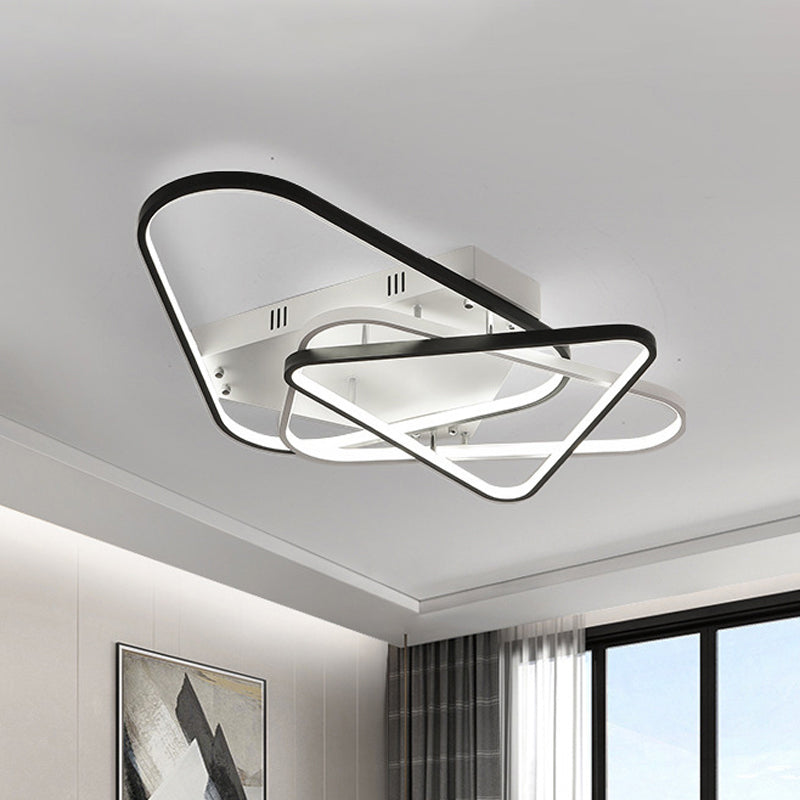 Modern Overlapping Acrylic Ceiling Light - LED Black/White Semi Flush Mount, 33"/42" Width