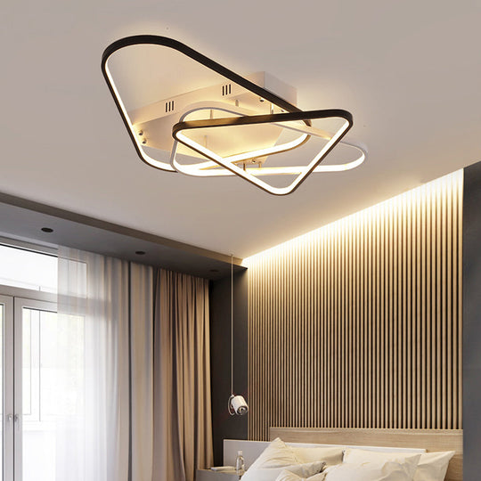 Modern Overlapping Acrylic Ceiling Light - LED Black/White Semi Flush Mount, 33"/42" Width