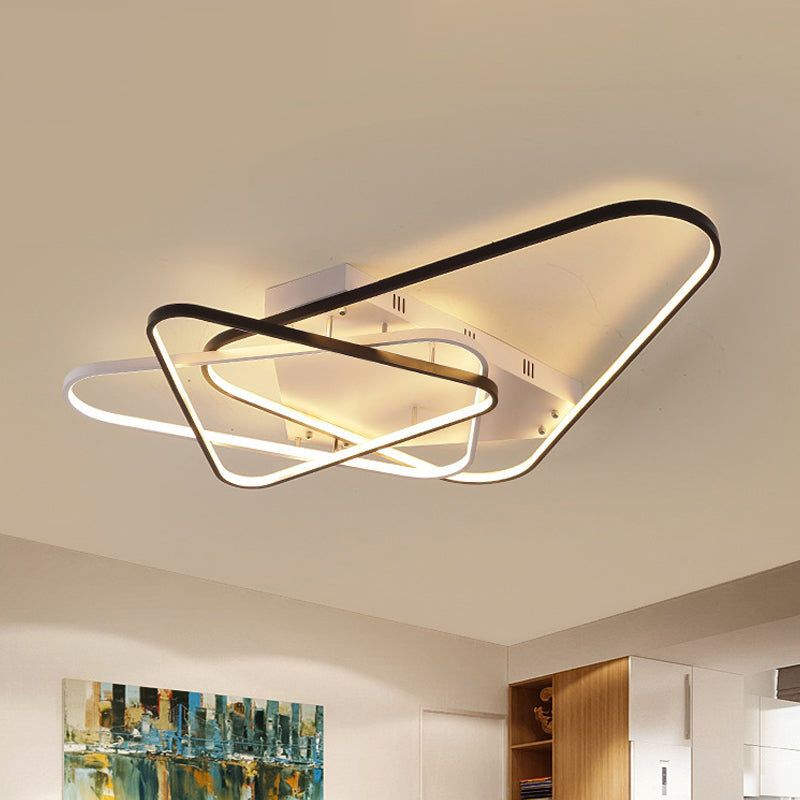 Modern Overlapping Acrylic Ceiling Light - LED Black/White Semi Flush Mount, 33"/42" Width