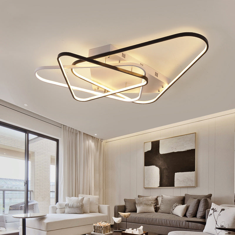 Modern Overlapping Acrylic Ceiling Light - LED Black/White Semi Flush Mount, 33"/42" Width