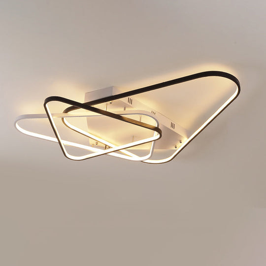 Modern Overlapping Acrylic Ceiling Light - LED Black/White Semi Flush Mount, 33"/42" Width