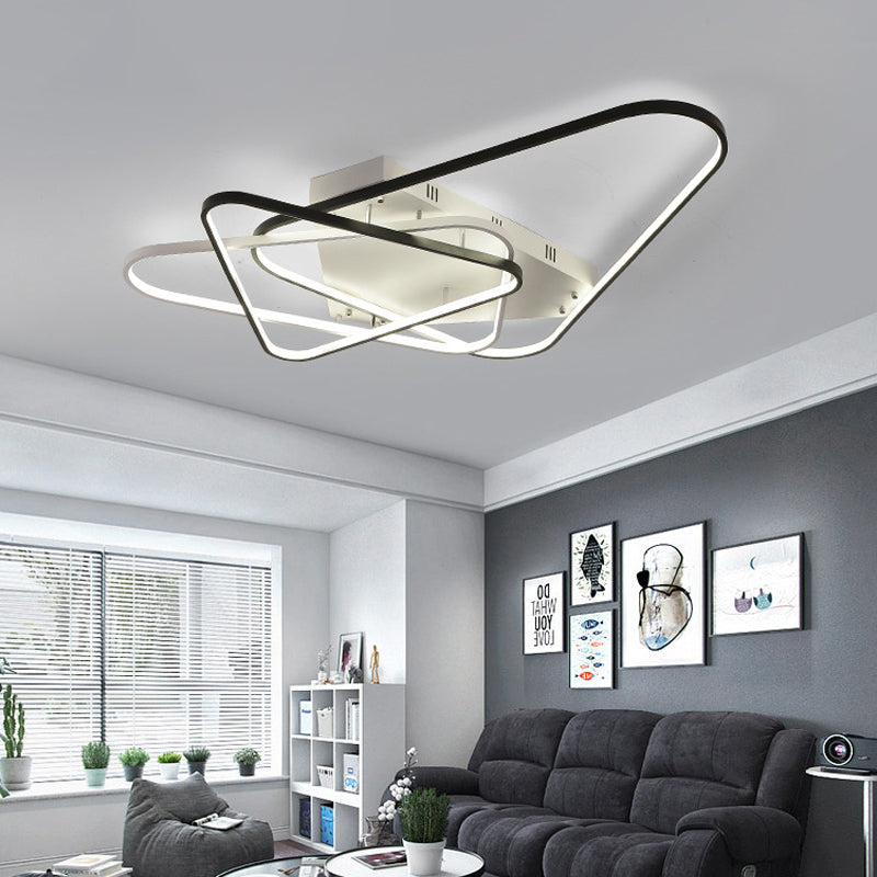 Modern Overlapping Acrylic Ceiling Light - LED Black/White Semi Flush Mount, 33"/42" Width